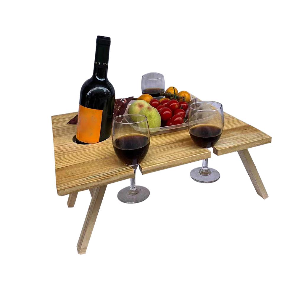 Wooden Outdoor Picnic Table Portable 2-in-1 Wine Table Outdoor Folding Wine Glass Rack Holder Suitable for Garden Party/Camping/Beach/Outdoor Dinner