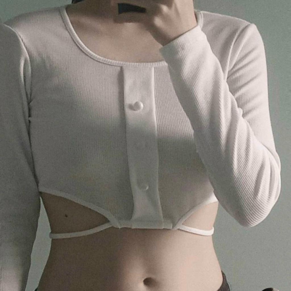 Áo croptop tay dài cổ vuông GenY - Áo kiểu nữ ôm body, eo phối dây cực tôn dáng, chất thun gân dày dặn