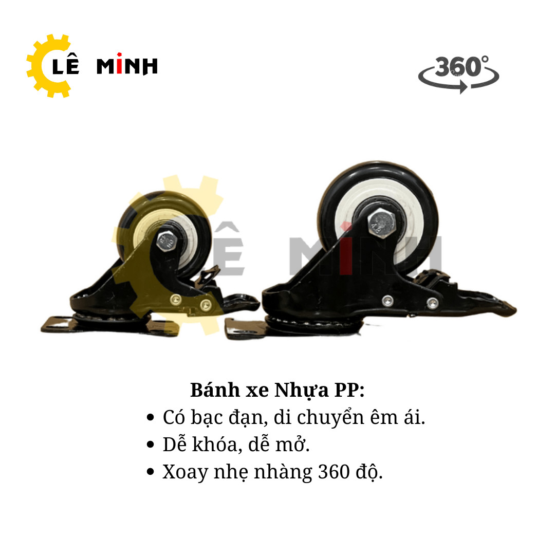 Bộ 4 Bánh Xe Đẩy Hàng  Nhựa PP Loại Tốt - 4cm, 5cm - Có khóa Chống Trượt