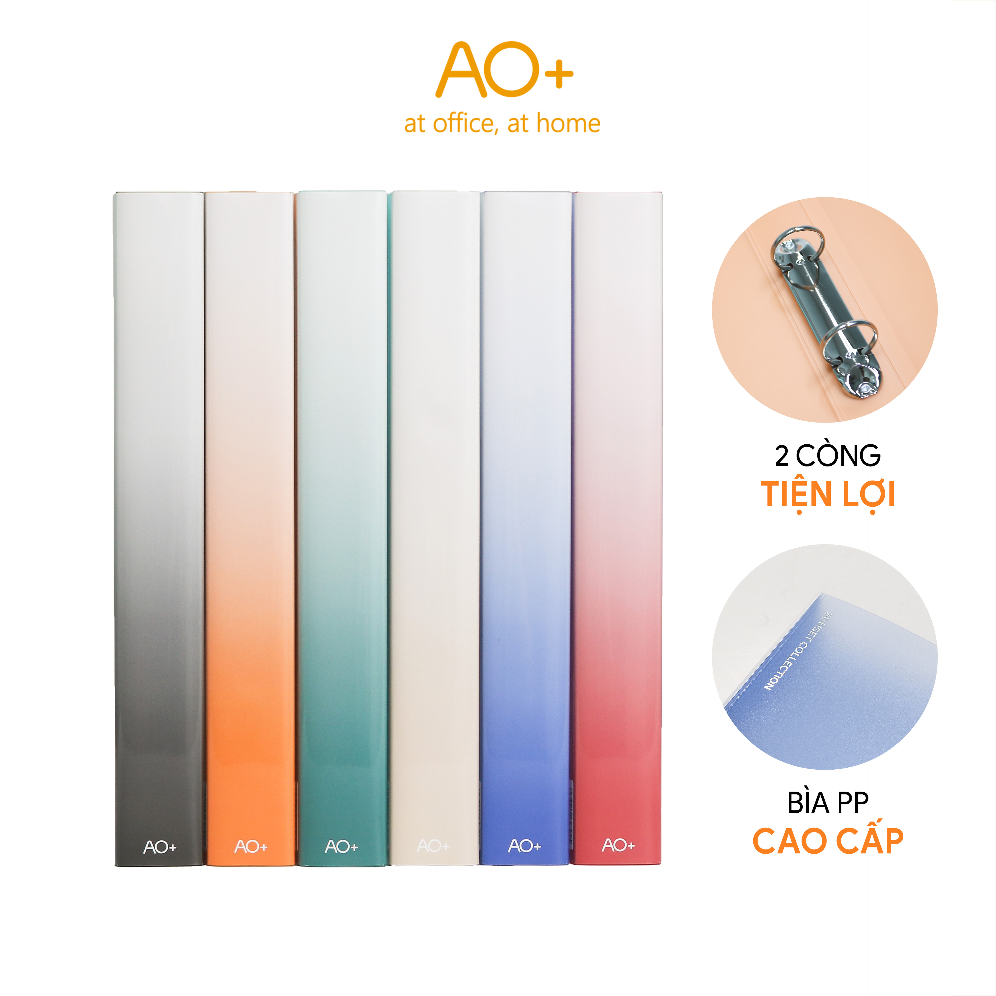 Bìa còng nhẫn O2 Sunset, sổ còng A4 thương hiệu AO+ đựng file tài liệu, lưu trữ hồ sơ văn phòng cao cấp