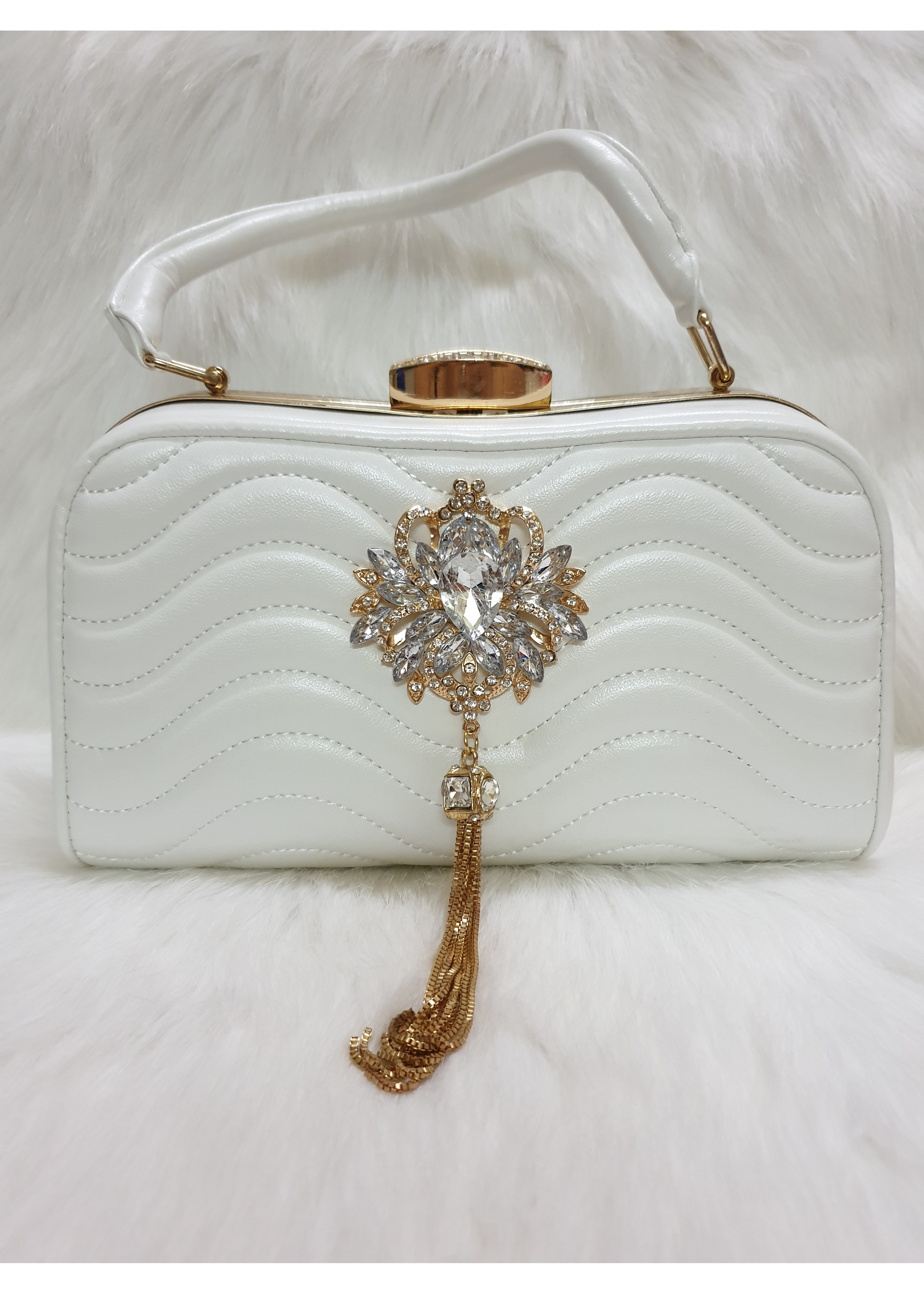 Clutch da đi tiệc đính đá tua rua sang trọng HVS