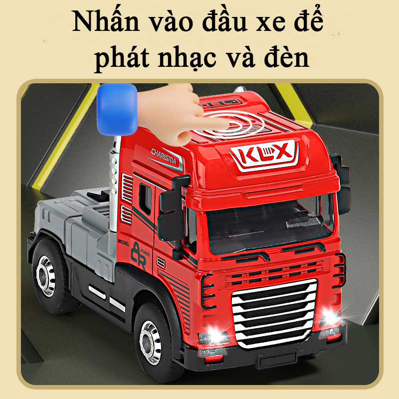 Đồ chơi xe vận chuyển rào chắn và gỗ bằng hợp kim có nhạc và đèn chạy đà dài 38 cm