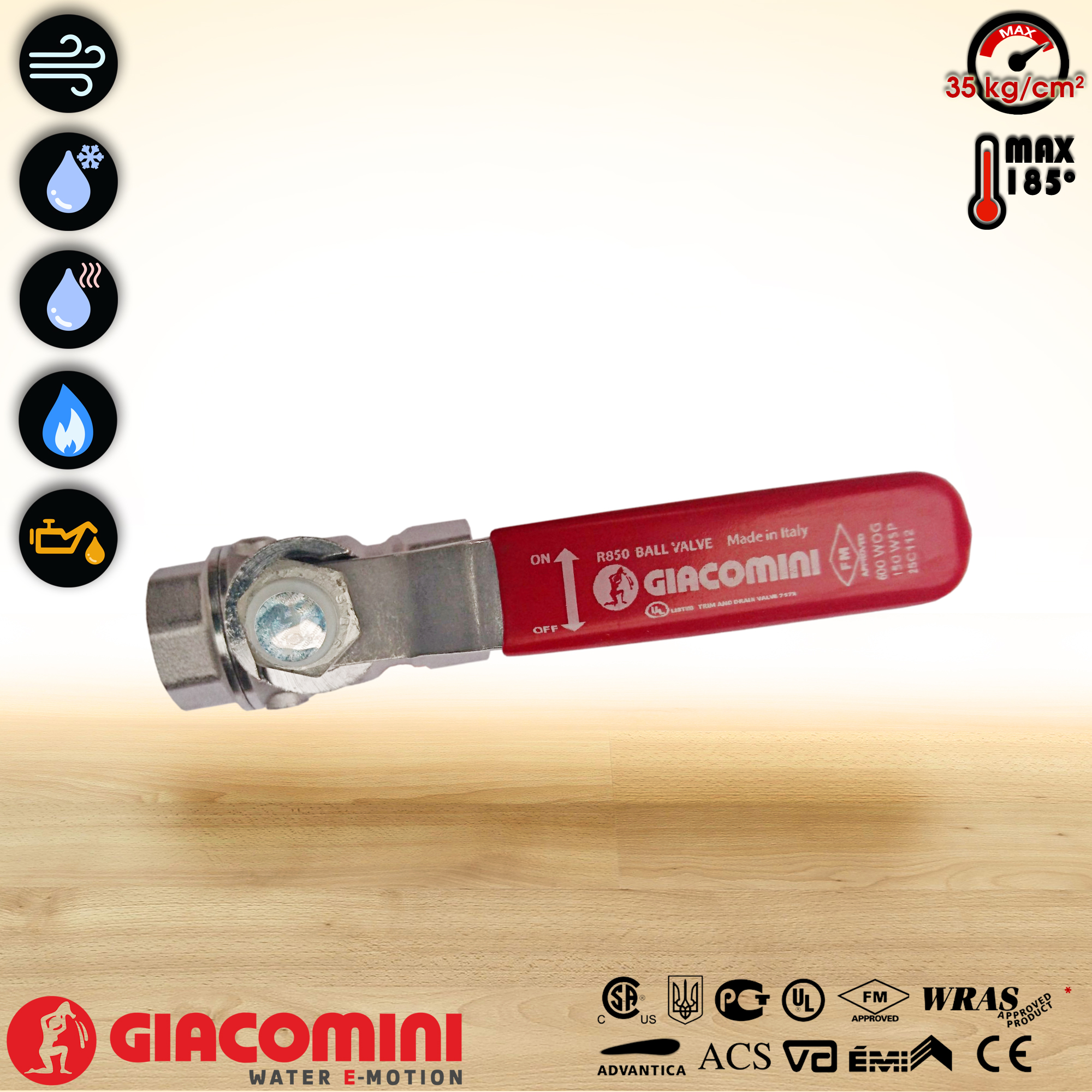 Hộp x 10 Van bi đồng mạ crôm R850 Giacomini - DN10 (size 3/8&quot; - 17)