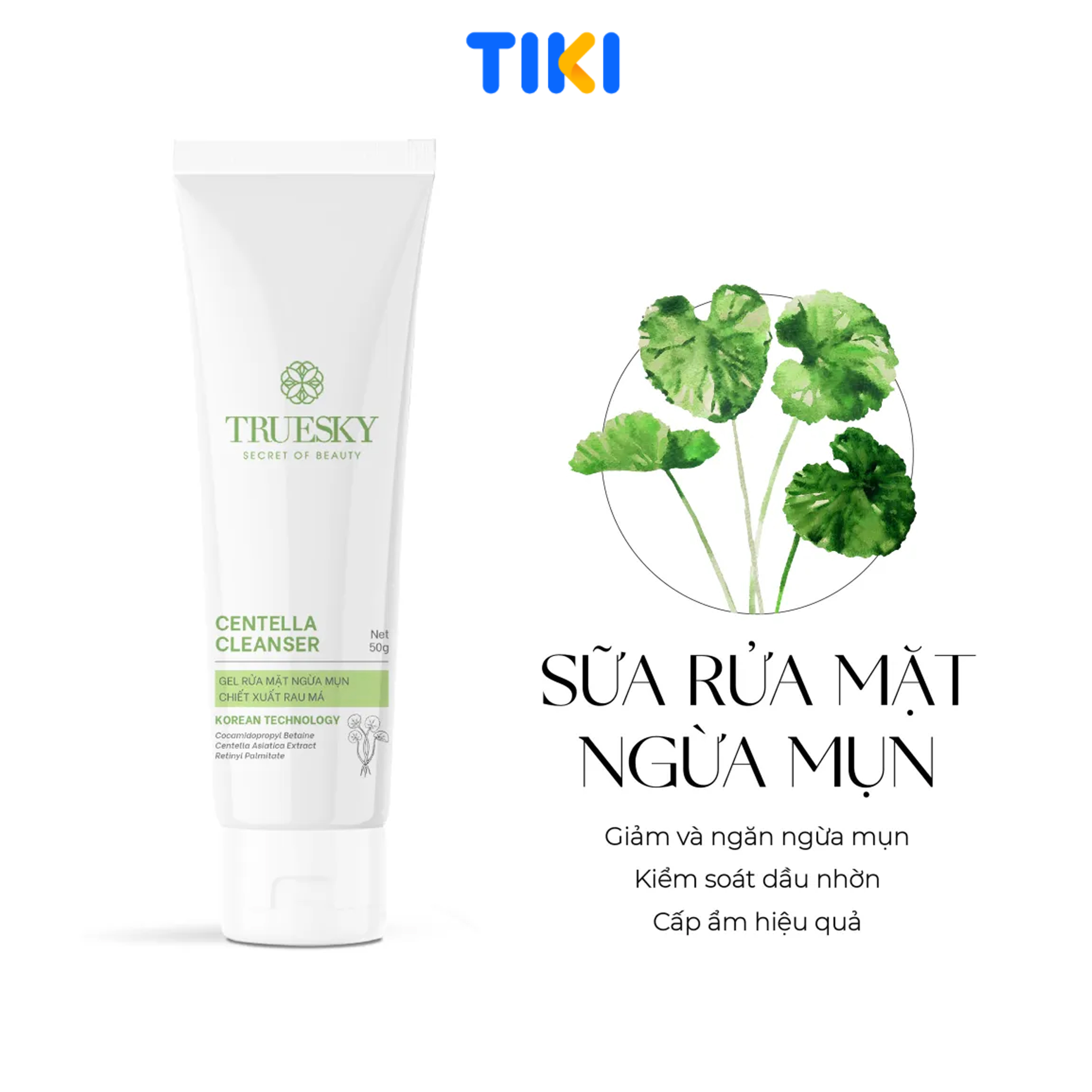 Sữa rửa mặt trắng da ngừa mụn Truesky Centella Cleanser 50g chiết xuất rau má