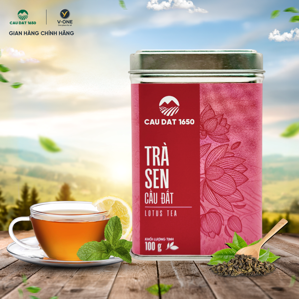 Trà Sen Cầu Đất 1650 – Hộp Thiếc 100g | Hương Sen Dịu Nhẹ – Vị Trà Xanh Thuần Khiết
