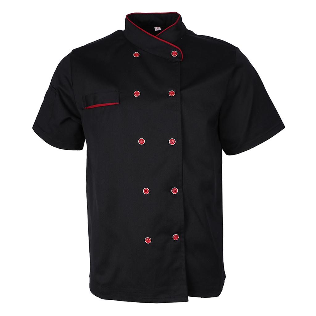 Women Men Durable Chef Jacket Coat Hotel Kitchen Summer Thin Waiter Uniform Short Sleeve Chefwear Double Breasted