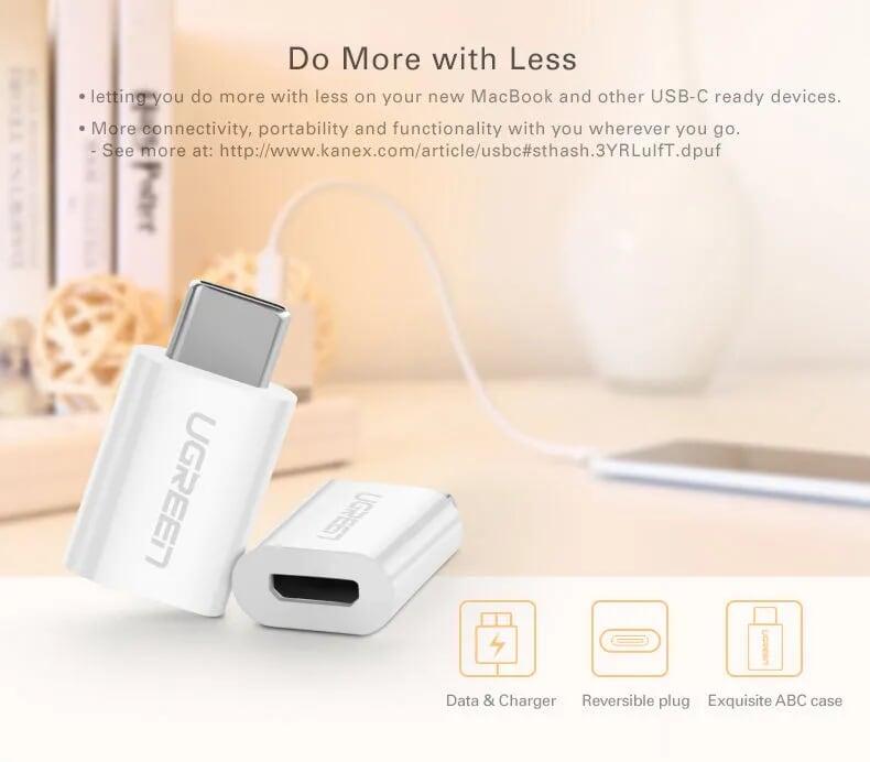 Ugreen UG30154US157TK Màu Trắng Đầu chuyển đổi TYPE C sang MICRO USB vỏ nhựa ABS - HÀNG CHÍNH HÃNG