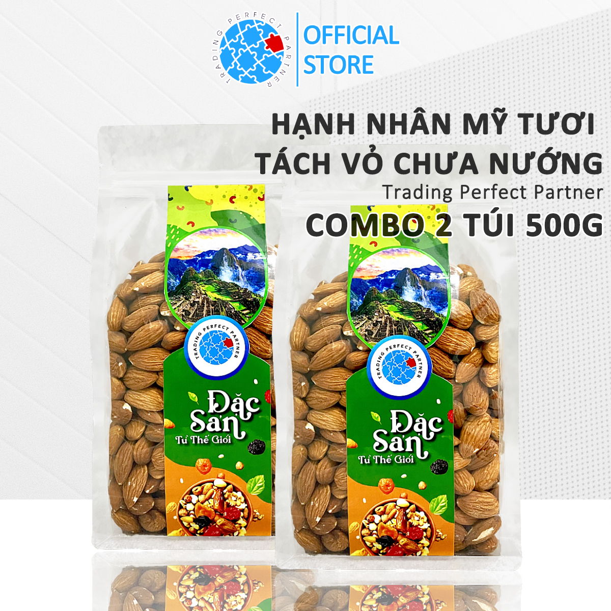 Combo 2 Túi Hạt Hạnh Nhân Tươi Trading Perfect Partner túi/500g chưa nướng phù hợp nấu sữa hạt