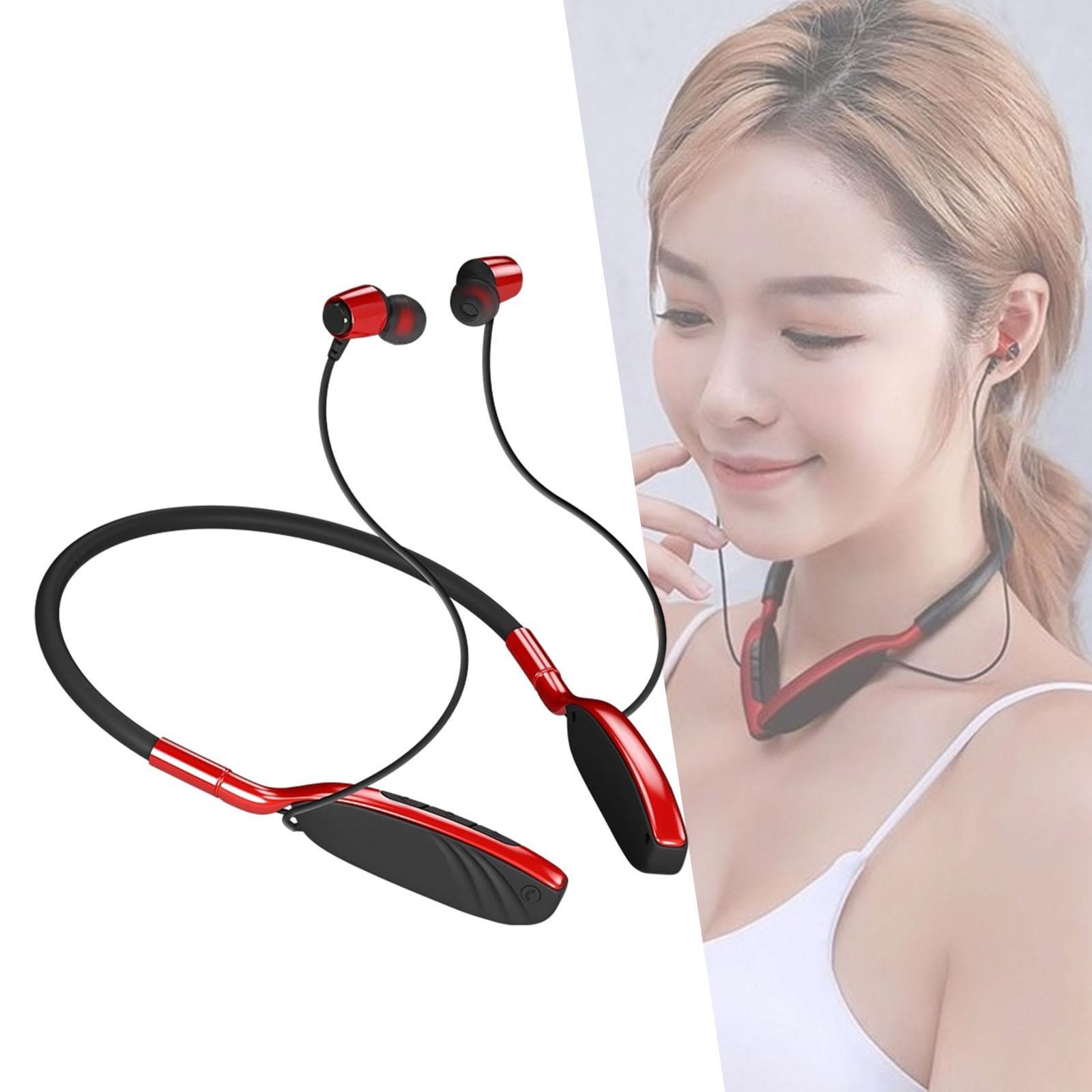 Gym Sport Earphones Wireless w/Mic Bluetooth Headphones for Home Office Red