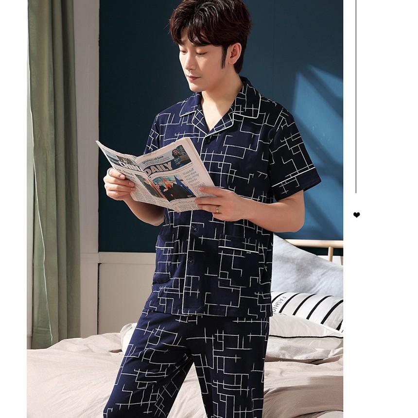 BỘ PIJAMA NAM cộc tay-Đồ bộ nam bộ hè chất vải COTTON 100% dày dặn, thông thoáng