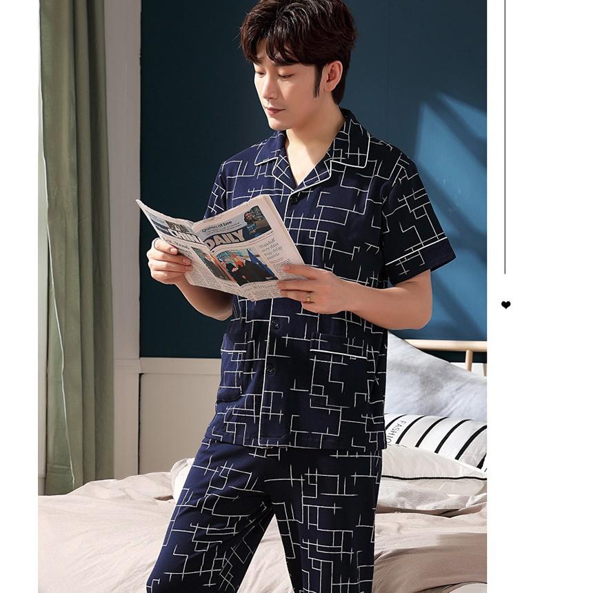 BỘ PIJAMA NAM cộc tay-Đồ bộ nam bộ hè chất vải COTTON 100% dày dặn, thông thoáng (607)