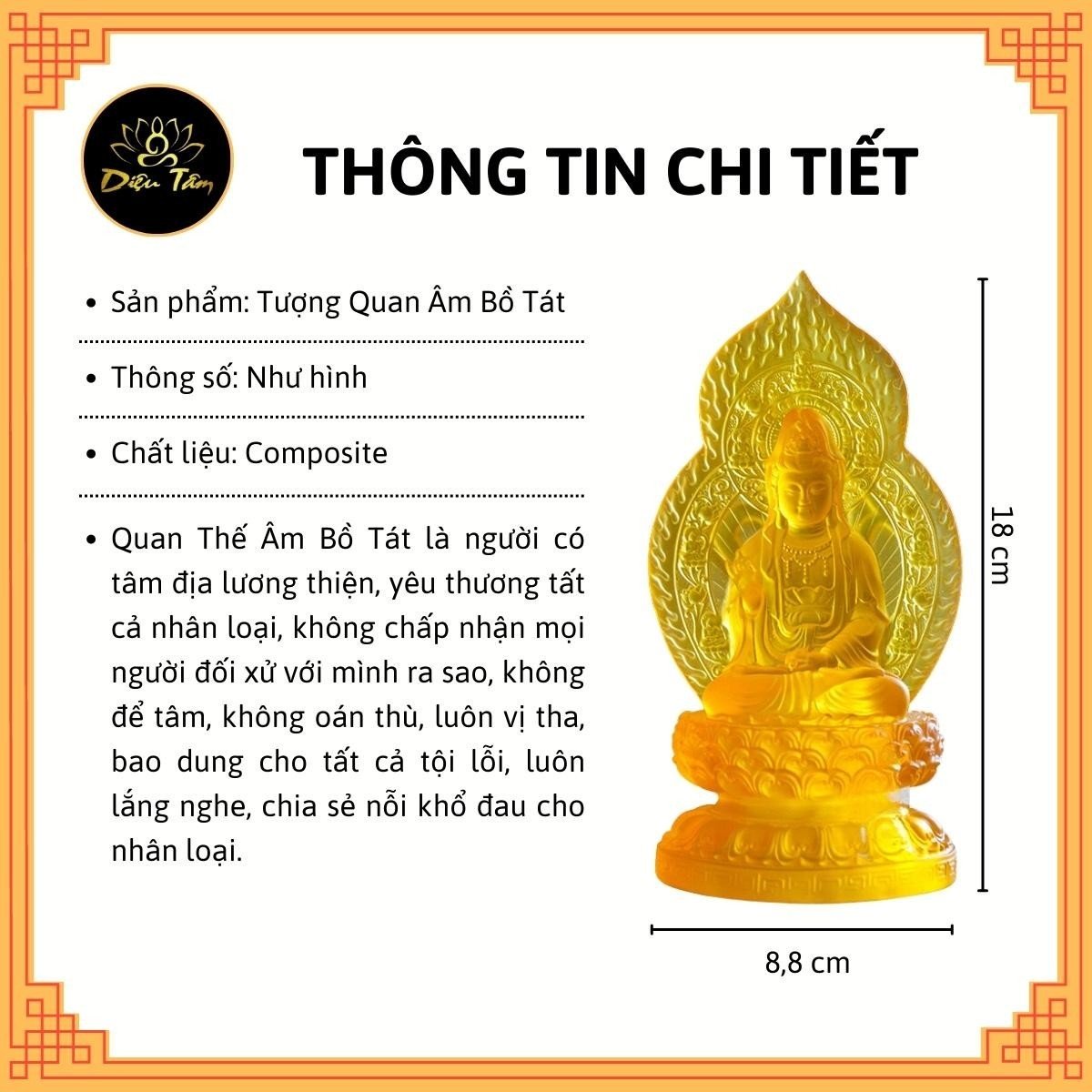 Tượng Phật Quan Âm Bồ Tát tượng quan âm lưu ly Size 18cm Để Trang trí Ô Tô đồ thờ cúng phong thủy shop Diệu Tâm