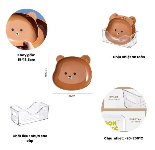 Set 8 Đĩa nhựa hình Gấu đựng thức ăn vặt tiện lợi, dĩa nhựa trang trí decor bàn ăn có khay đựng Catanshop