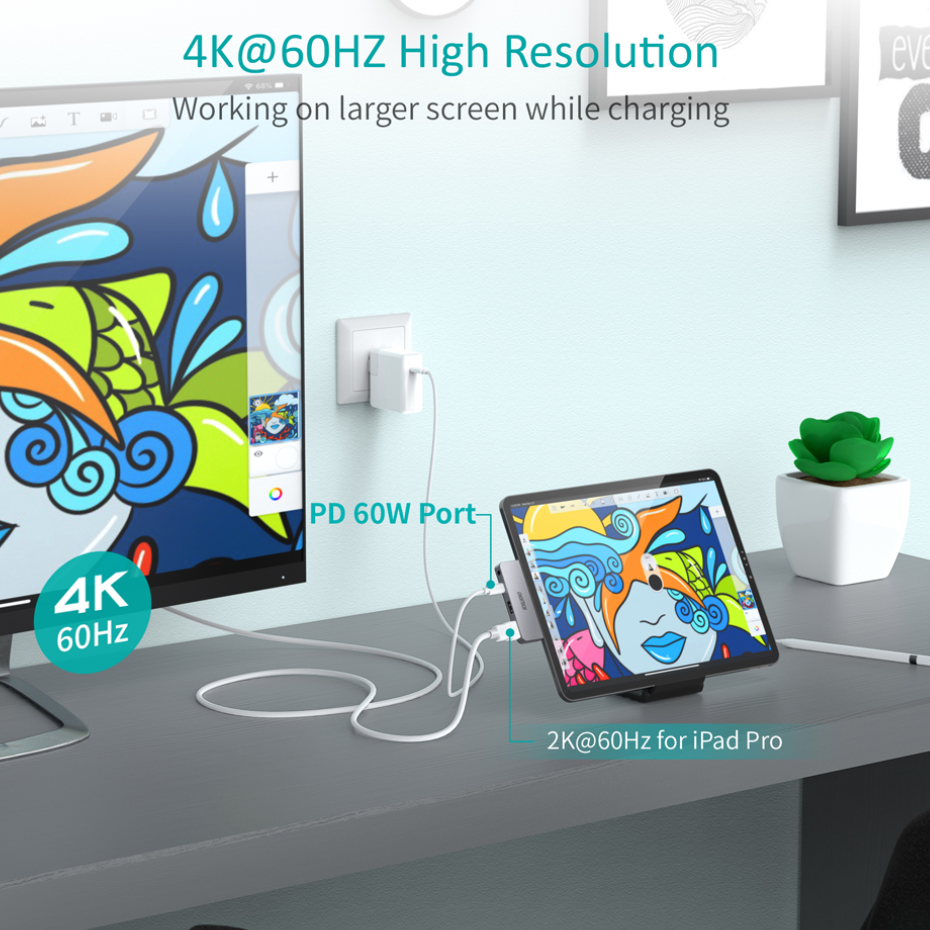 Hub Chuyển Đổi Type C to HDMI 4K 60Hz, Type C PD 60W, USB 2.0, AUX 3.5mm CHOETECH HUB-M13 - Hàng Chính Hãng