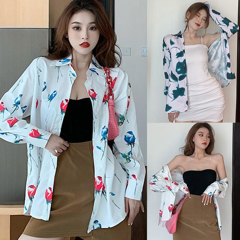 Áo Sơ Mi Tay Dài Dáng Rộng In Họa Tiết Cá Tính Cho Nữ