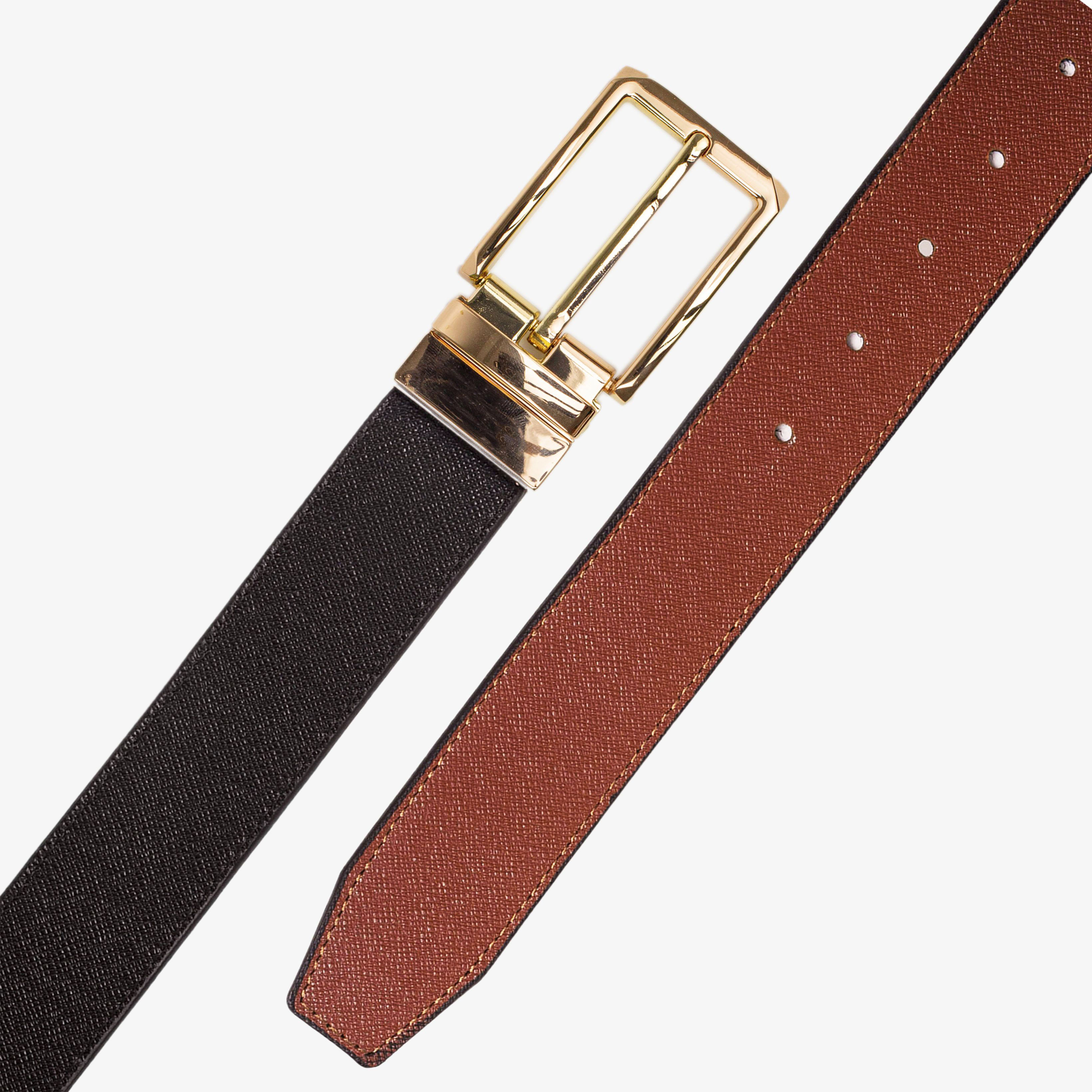 Thắt lưng nam, dây nịt nam da bò Saffiano 2 lớp Bụi Leather L109 - Khóa cài xoay 360 độ, dùng được cả 2 mặt - Bảo hành 12 tháng