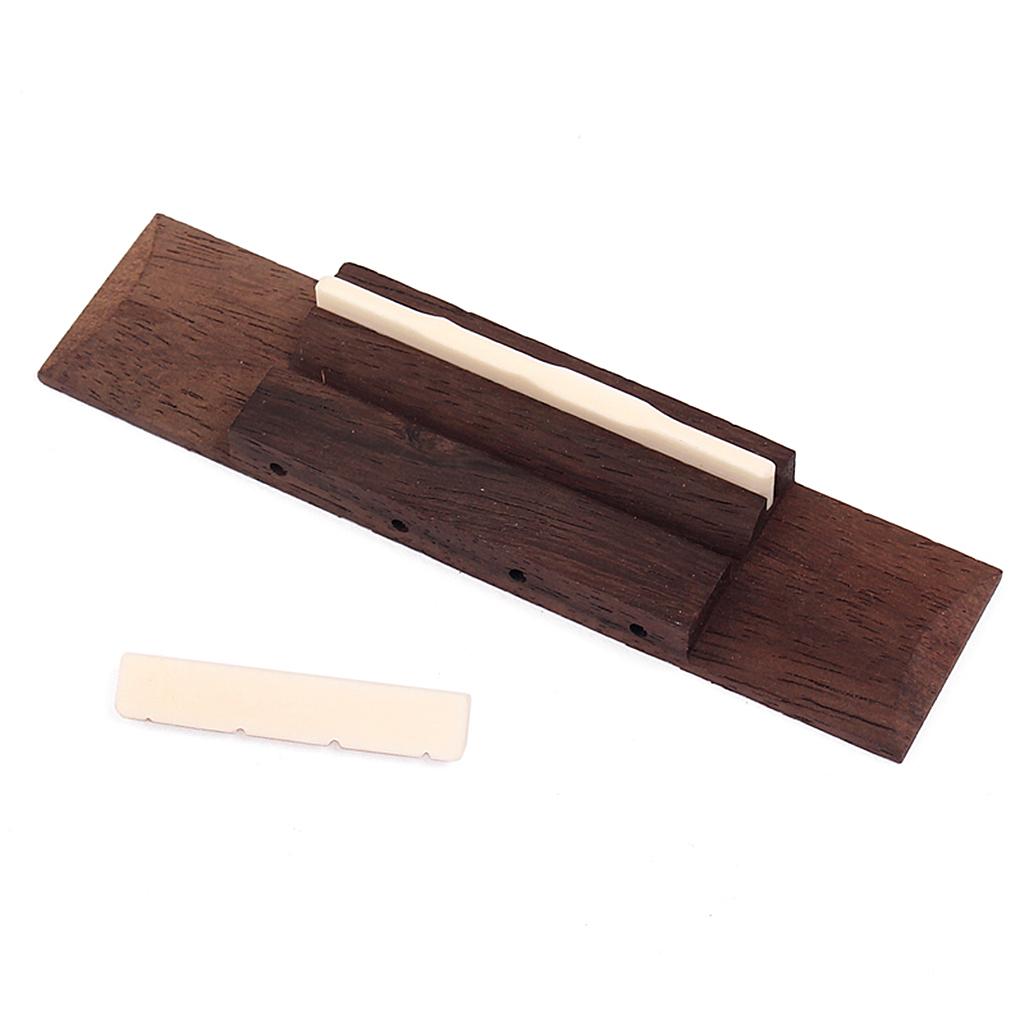Replacement Rosewood Bridge with Beige Nut Saddle Slotted Set for 4 String Ukulele Hawaii Guitar