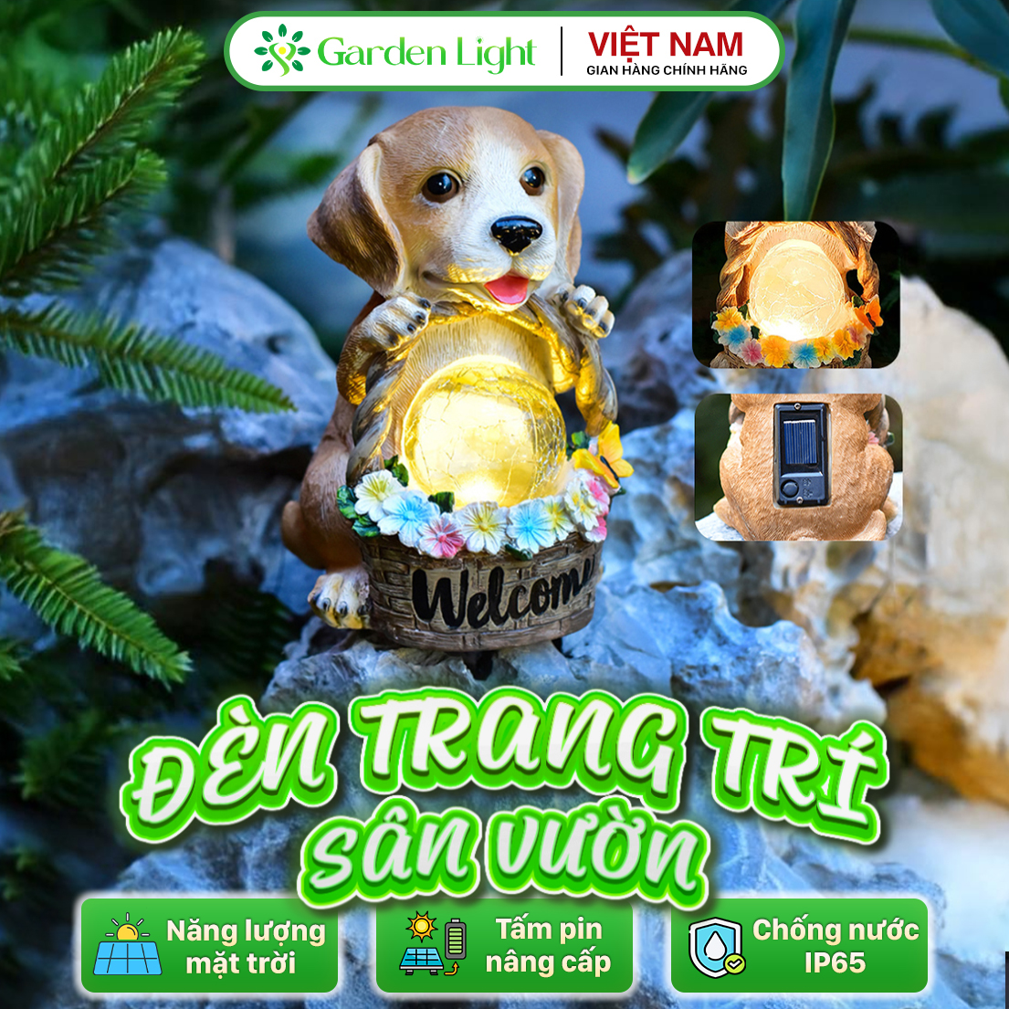 Đèn trang trí năng lượng mặt trời hình cún bóng thủy tinh, tiết kiệm điện, bóng siêu sáng, chống thấm nước - DA3177
