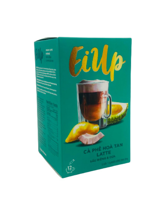 EiUp Cà Phê Hoà Tan Latte Sầu Riêng Dừa  hộp 12 gói