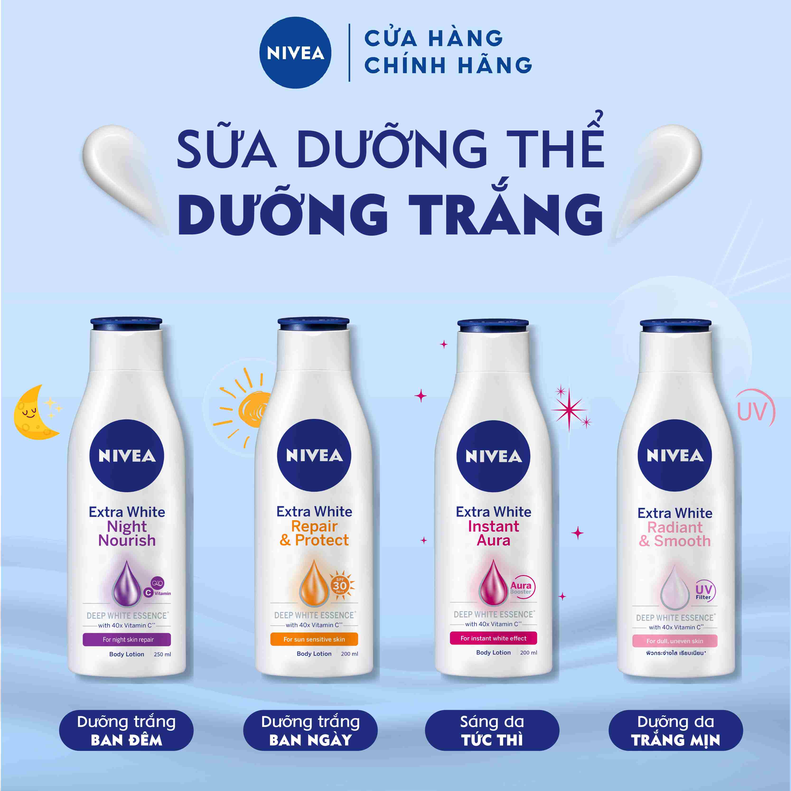 Sữa Dưỡng Thể NIVEA Extra White Night Nourish Ban Đêm Dưỡng Ẩm &amp; Trắng Da (200 ml) - 88188 (Bao bì thay đổi tùy theo đợt nhập hàng)