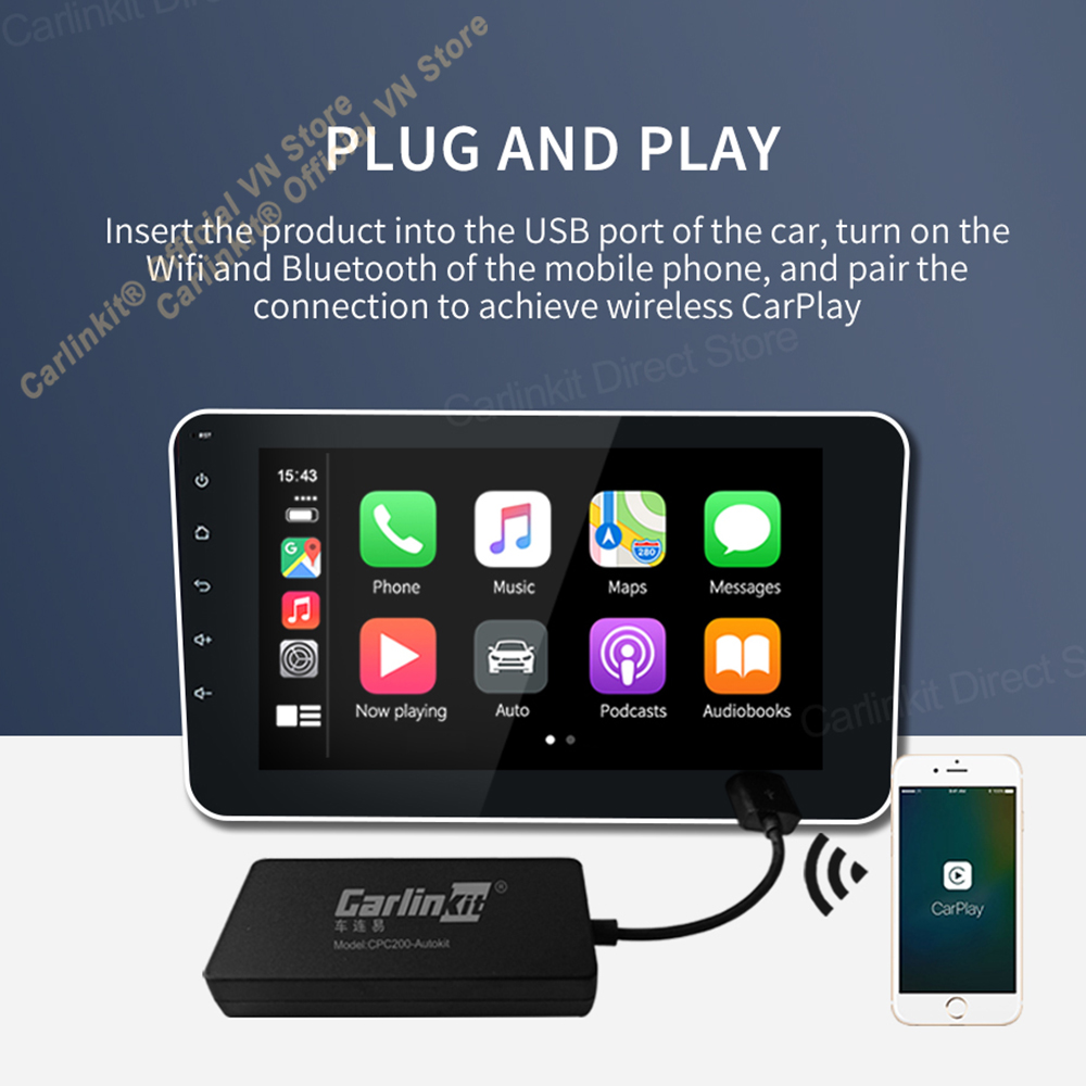 Carlinkit CPC200-AutoKit (MỚI NHẤT)-Bộ Adapter chuyển đổi Apple Carplay có dây sang Apple Carplay không dây cho xe hơi màn Android