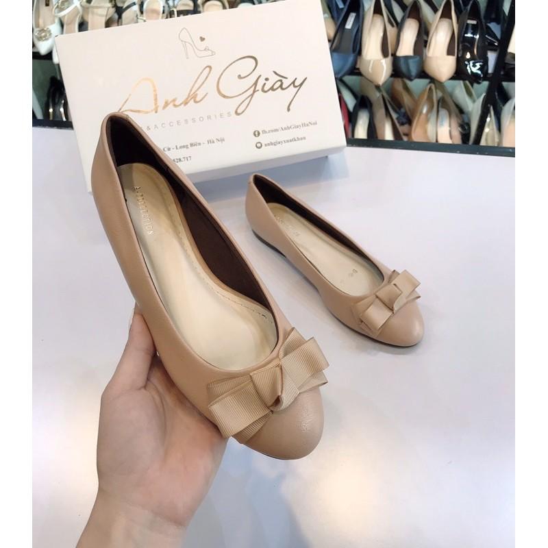 Giày bệt mũi tròn da lì nơ lụa lót mũi siêu mềm