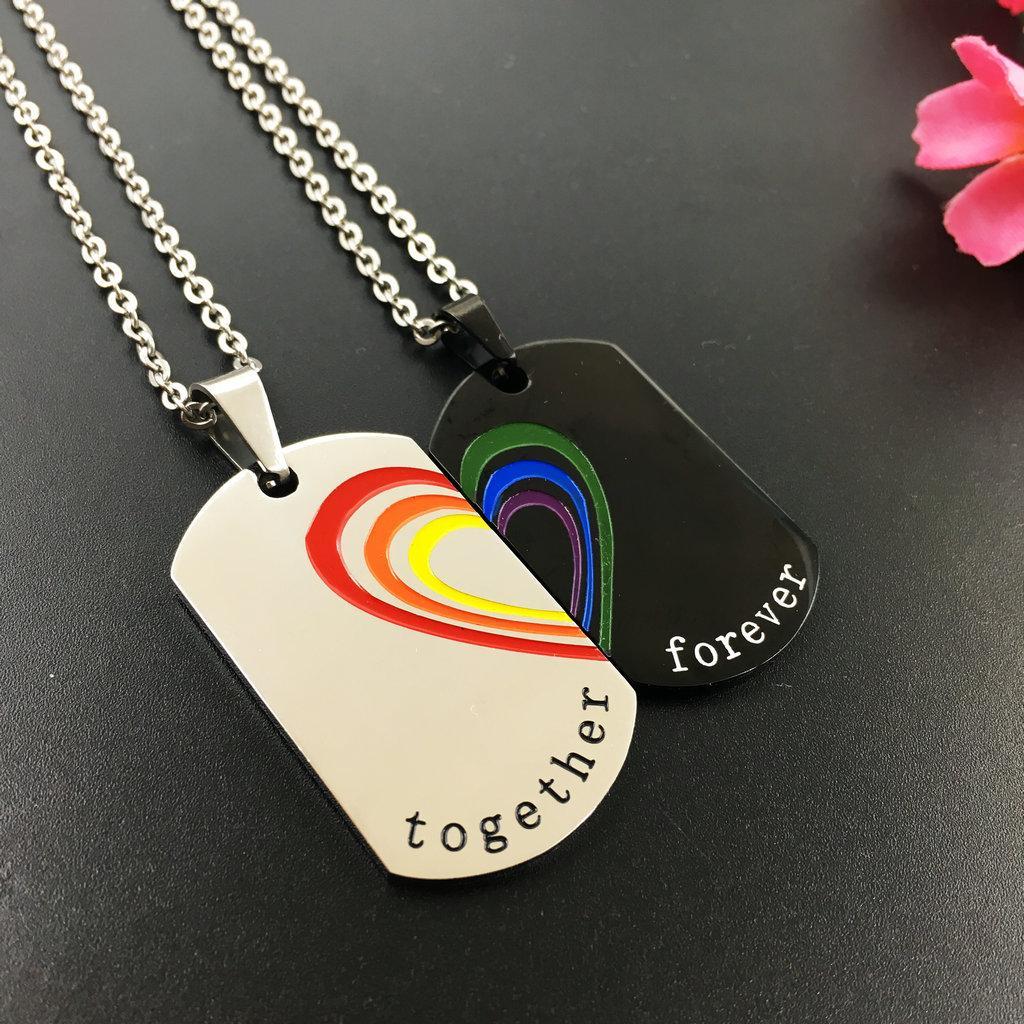 2 Pieces Stainless Steel Rainbow  Pendant Necklace