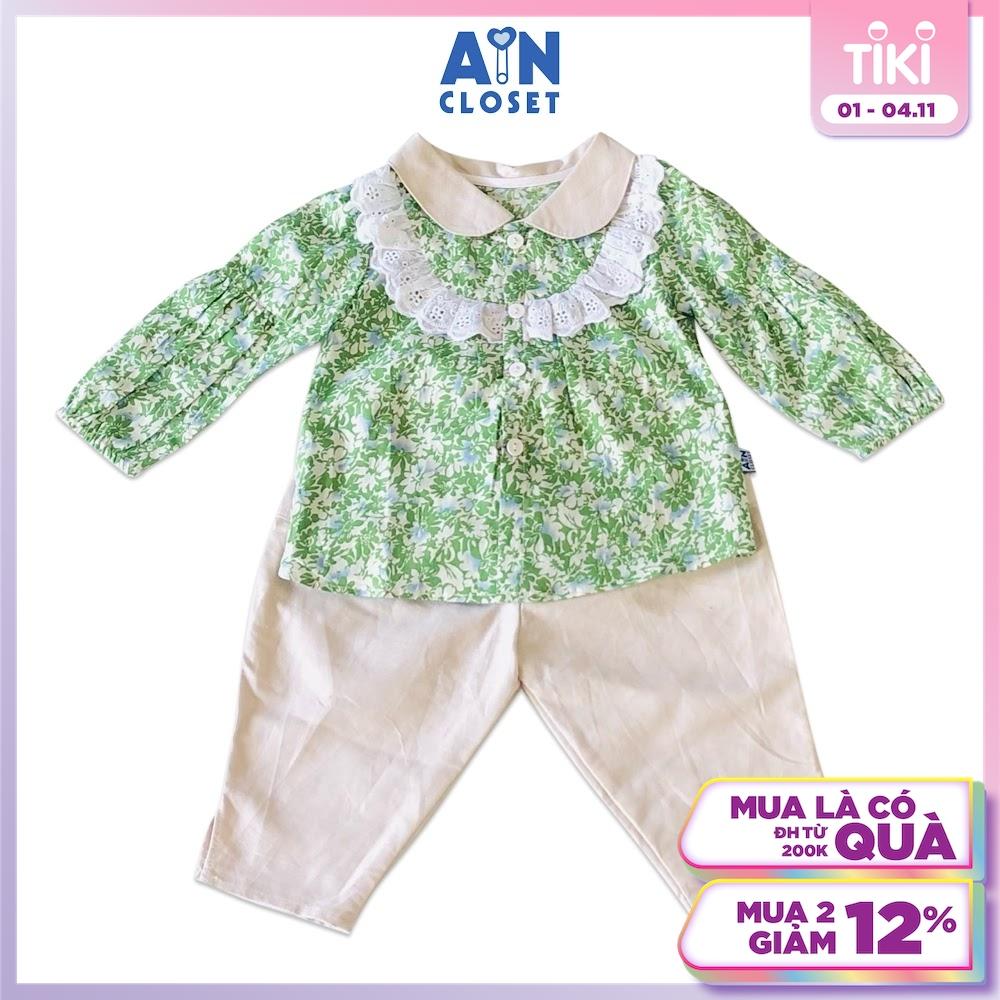 Bộ quần áo dài bé gái Họa tiết Hoa lá xanh cotton - AICDBGMYYSDJ - AIN Closet