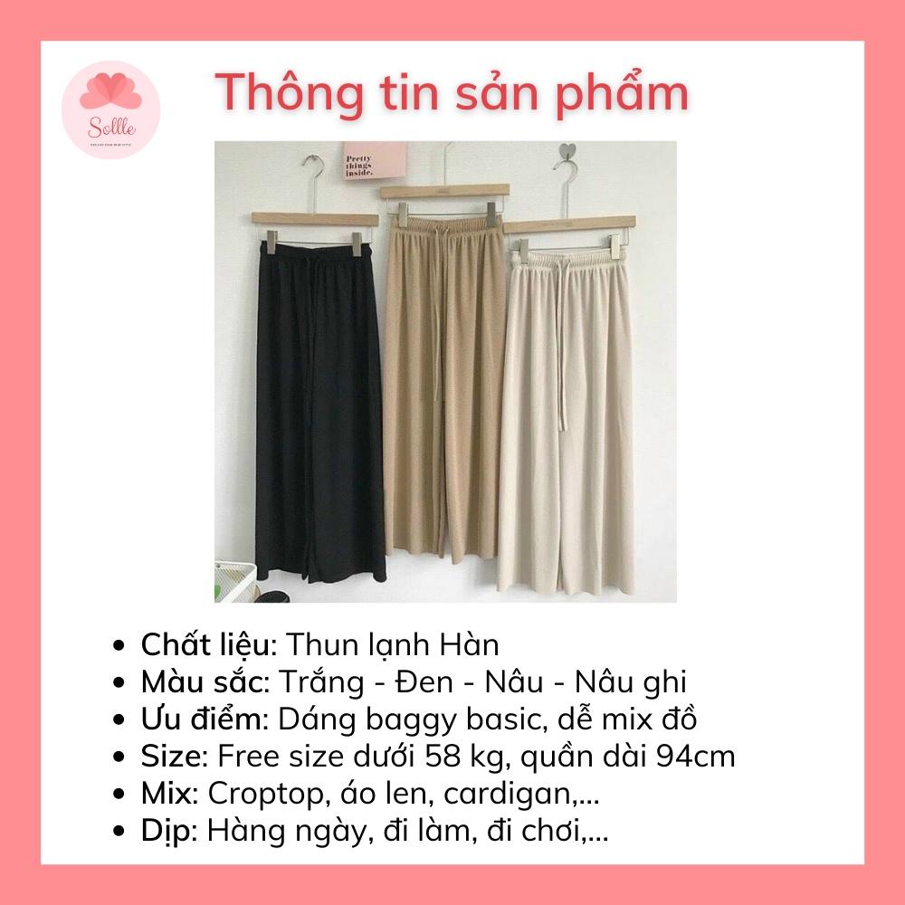 Quần len nữ ống suông rộng cạp chun culottes gân tăm free size chất mát Sollle