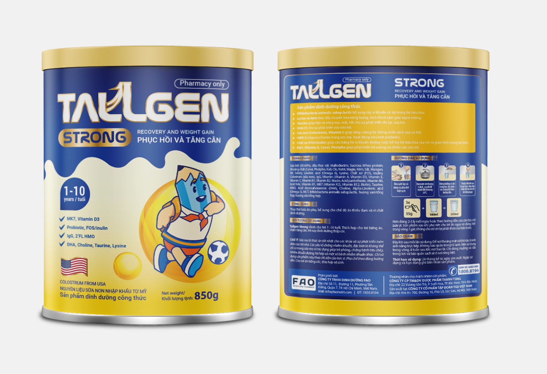 Sữa Tallgen Strong lon 850gr - giúp tăng cân cho trẻ từ 1-10 tuổi