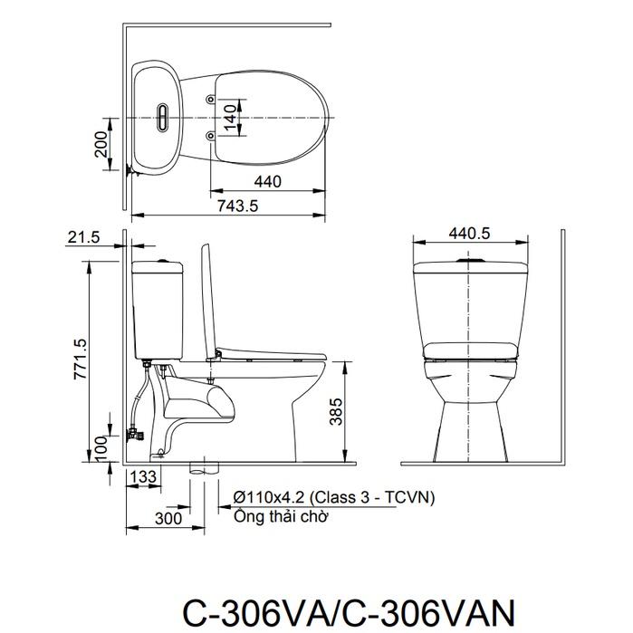 Bàn cầu 2 khối C-306VA công nghệ xả xoáy Vortex mới mạnh mẽ và xả tối ưu - Vật liệu xây dựng Big H