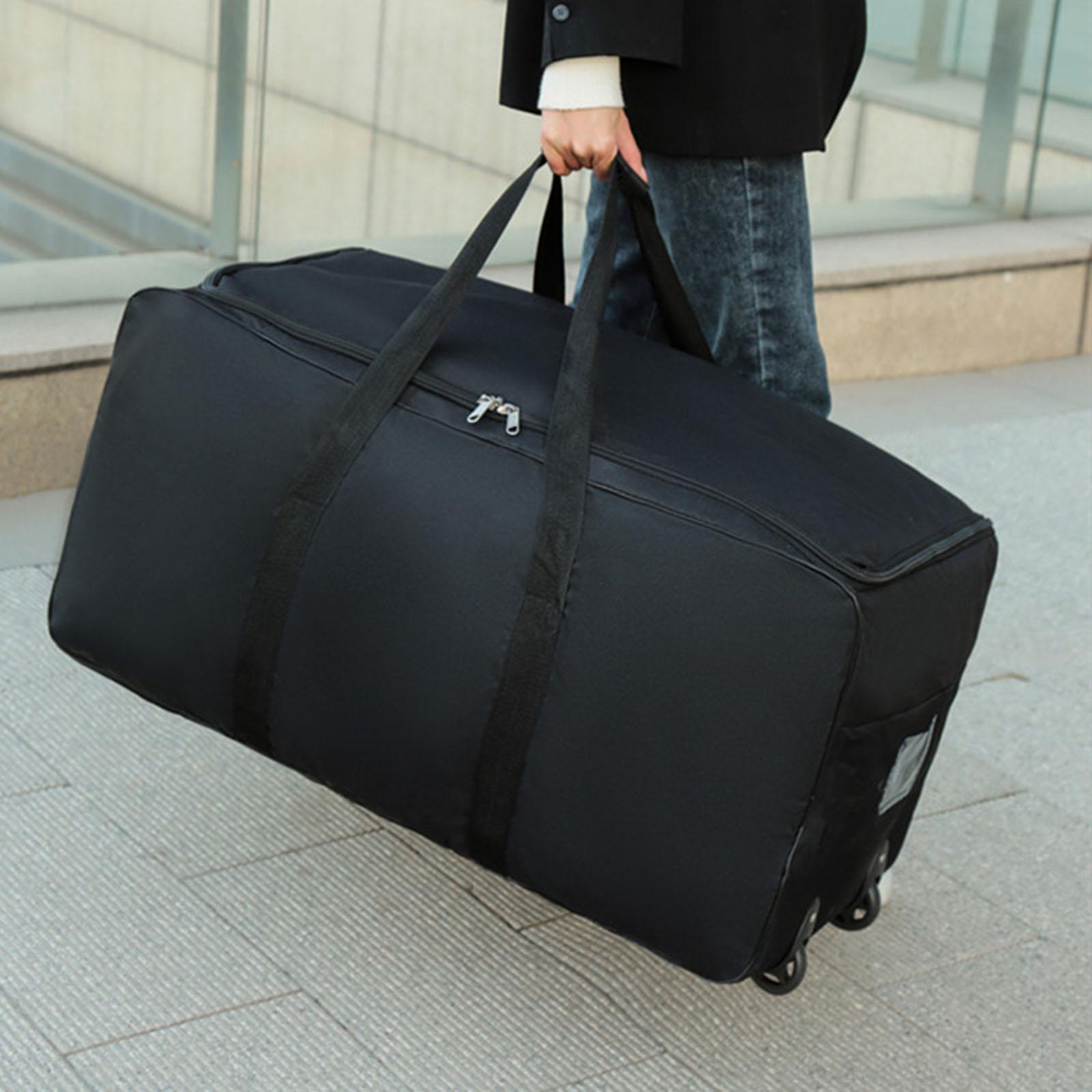 Large Capacity Travel Duffel Bag with Wheel Portable Oxford Cloth Handbag Foldable Rolling Duffle Bag for Camping Sports Travel Gym Outing