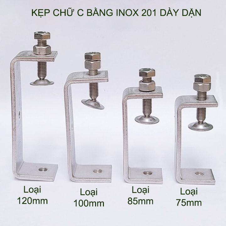 01 Kẹp chữ C bằng inox 201 không gỉ, dày dặn chắc chắn dùng cho nghề mộc (kích cỡ lớn)