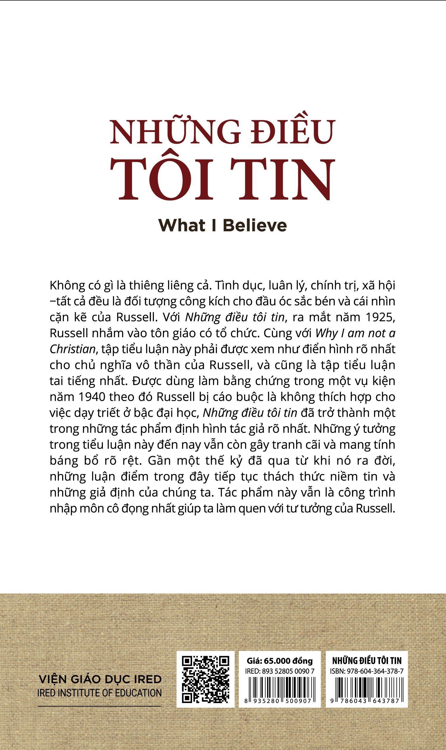 Sách IRED Books - Những điều tôi tin (What I Believe) - Bertrand Russell