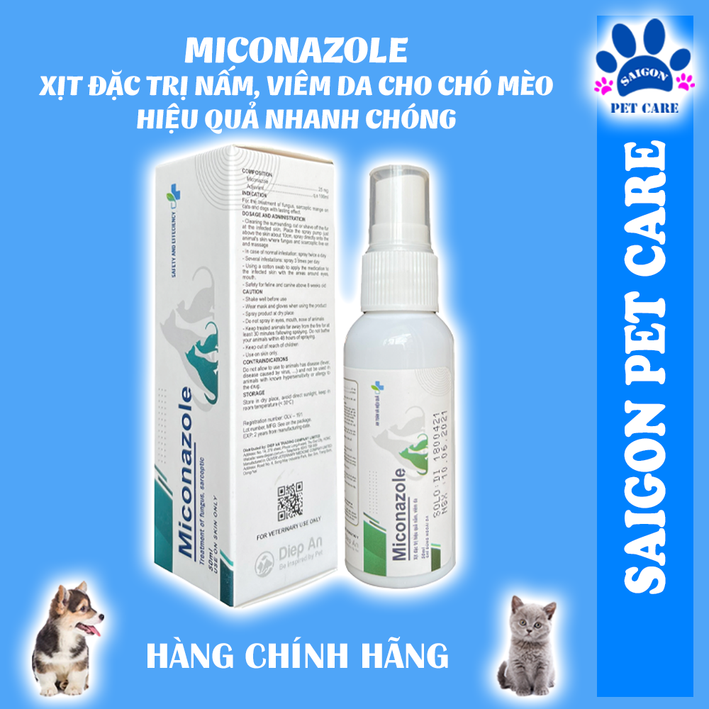 Chai xịt trị nấm, viêm da Miconazole cho chó mèo 50ml