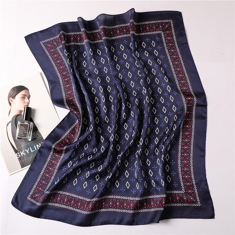 Khăn turban lụa vuông cao cấp choàng cổ size 70x70cm thanh lịch đa năng dùng làm áo yếm in hoa văn