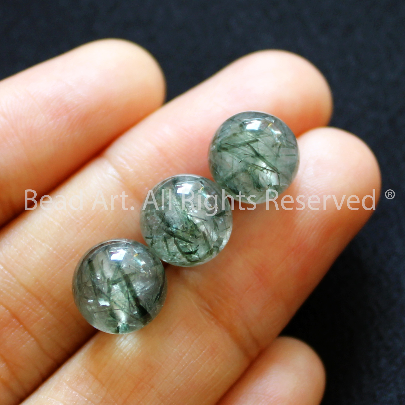 Dây Chuyền 9MM Thạch Anh Tóc Xanh Lá Và Bạc 925, Mệnh Mộc, Hoả, Vòng Cổ, Trang Sức Phong Thuỷ - Bead Art
