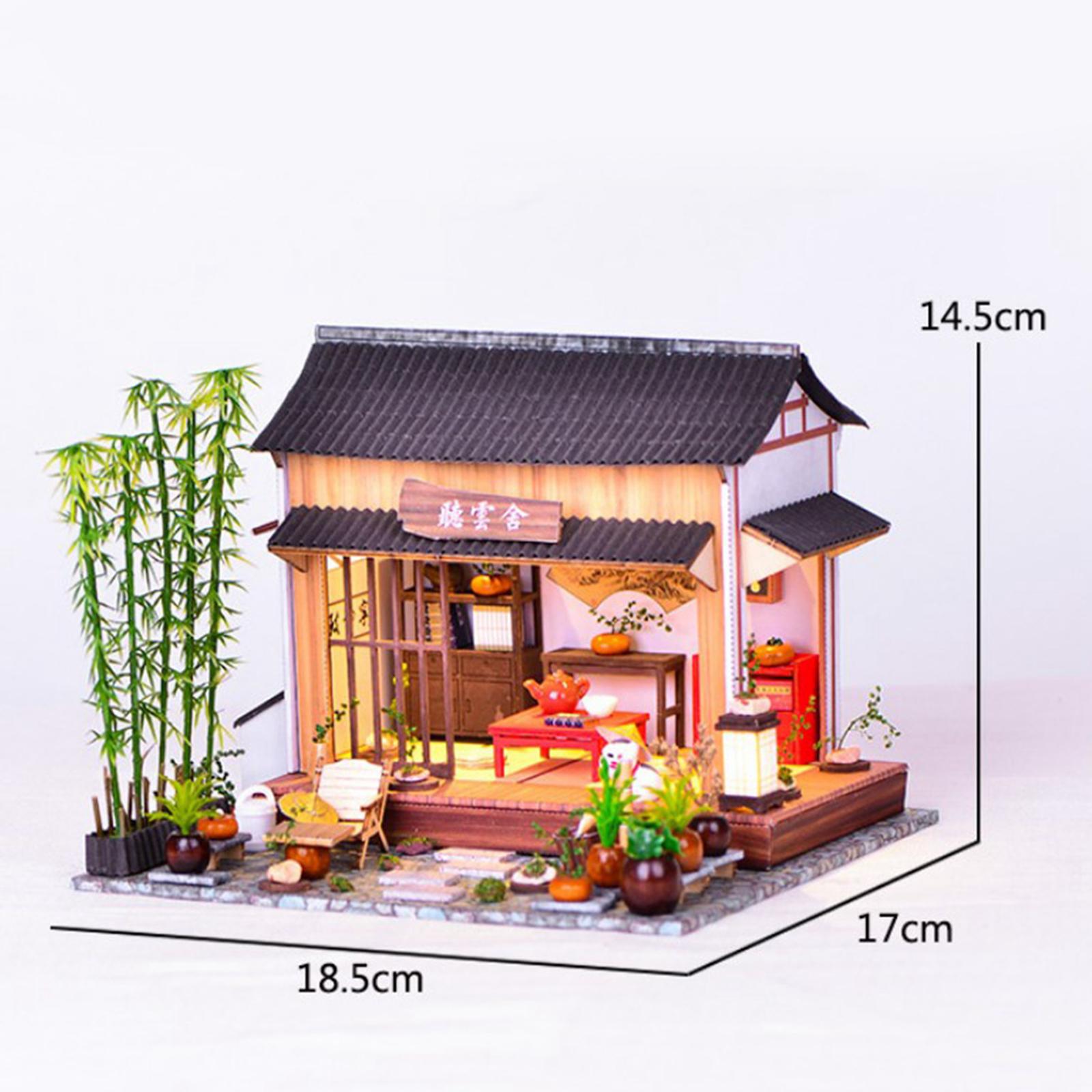 Chinese Style Cottage DIY Miniature DollHouse Kit Crafts with LED Handmade Wooden Doll House Model Building Kits Toy Creative Gift