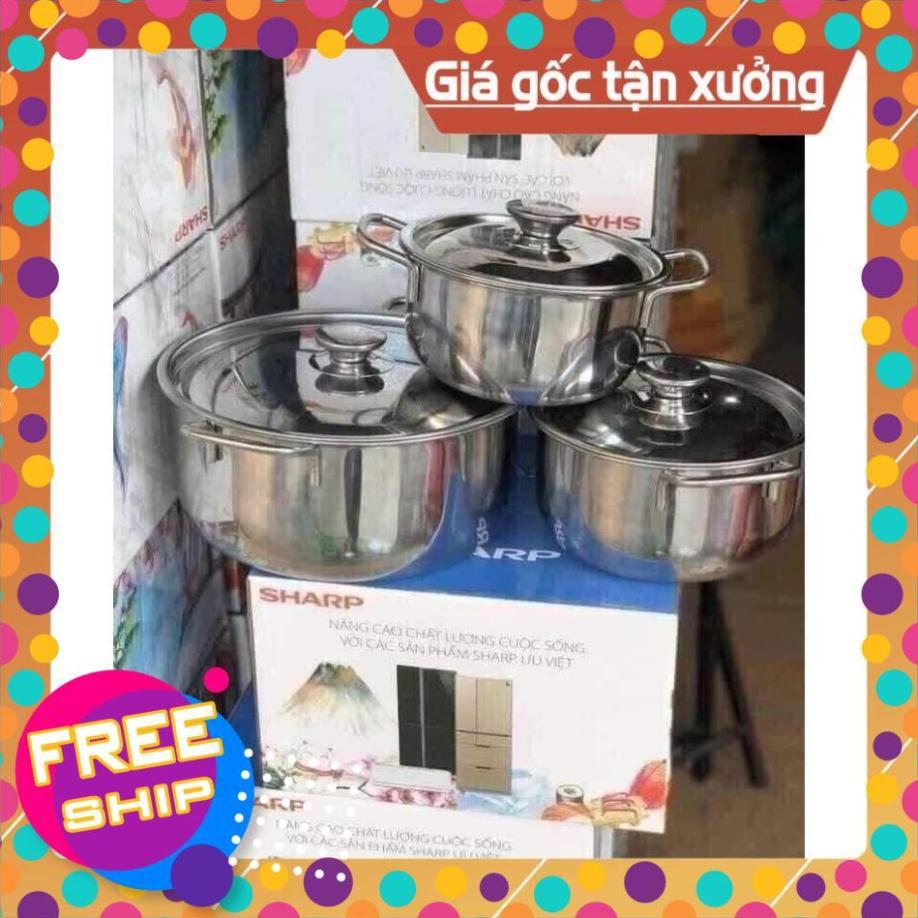 Bộ nồi SHARP inox cao cấp , Bộ nồi sharp 3 chiếc dùng cho cả bếp từ