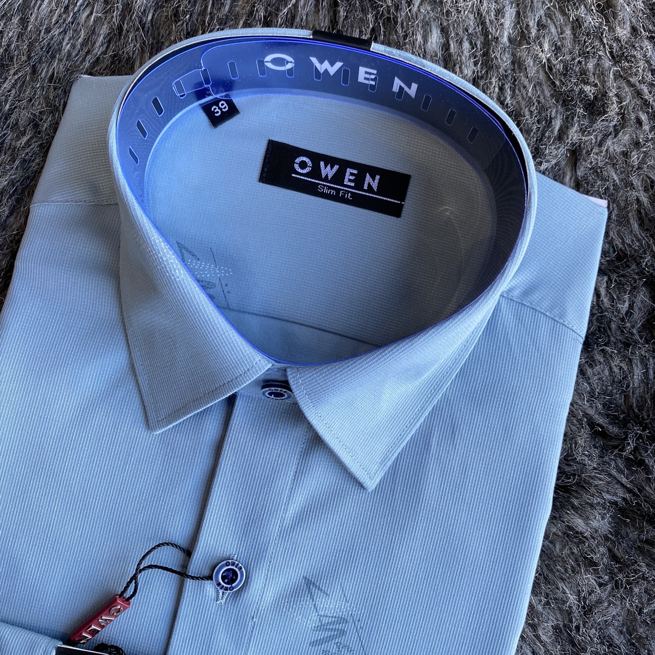 OWEN - Áo sơ mi dài tay Owen SLimfit chất sợi tre màu xanh bạc hà in hình 220926 - Áo sơ mi nam dài tay