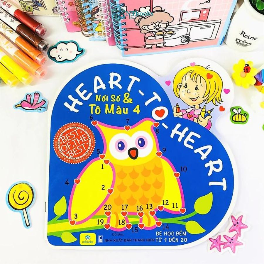 Combo 4 cuốn Sách Nối Số Tô Màu - Bé học đếm từ 1 đến 10 Heart to hear