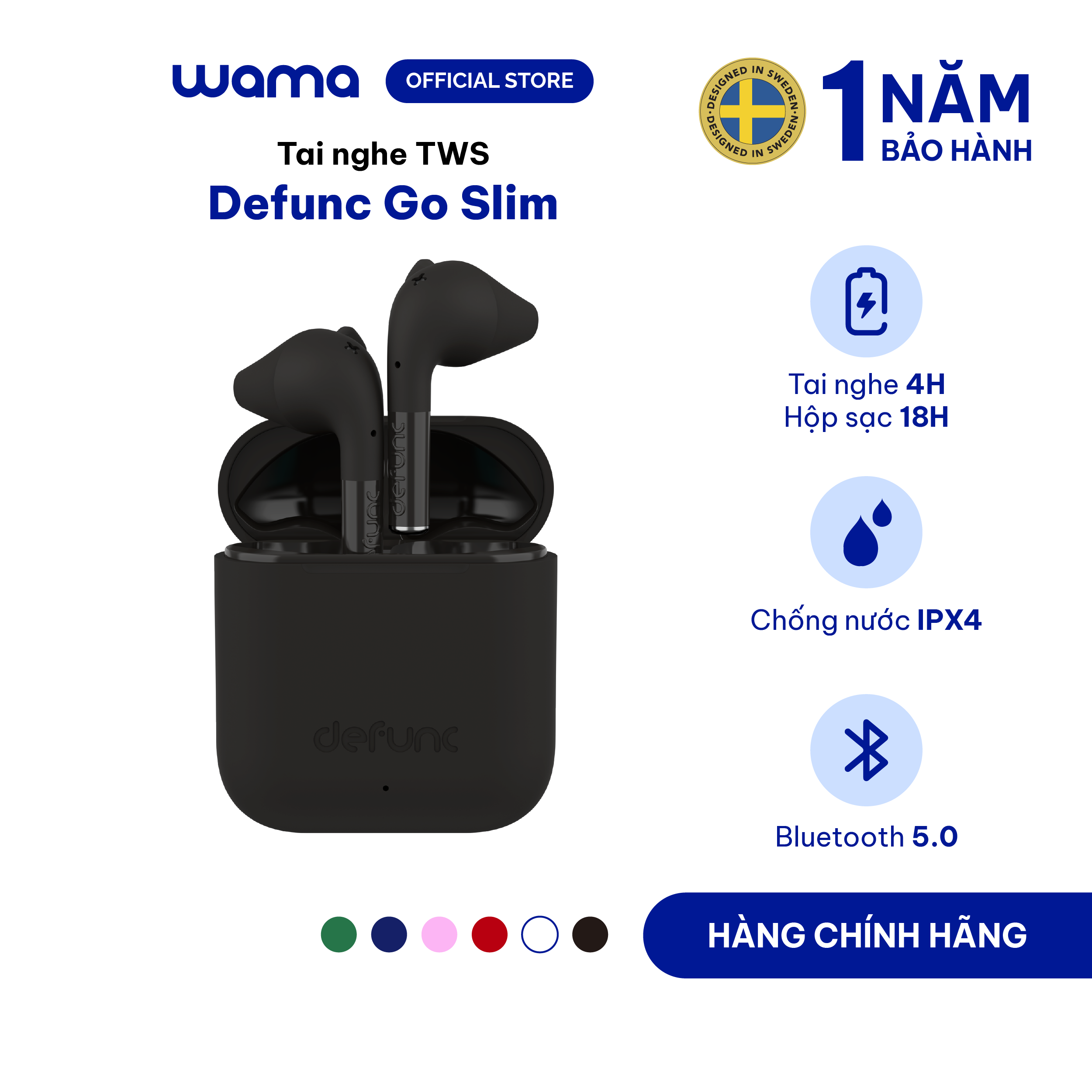 Tai nghe TRUE GO Slim TWS Earbuds Defunc Hàng chính hãng - Bảo hành 1 năm