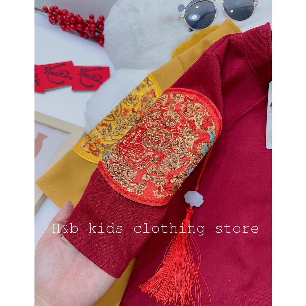 Áo dài tết thêu họa tiết nổi bật màu Đỏ vàng cho bé trai