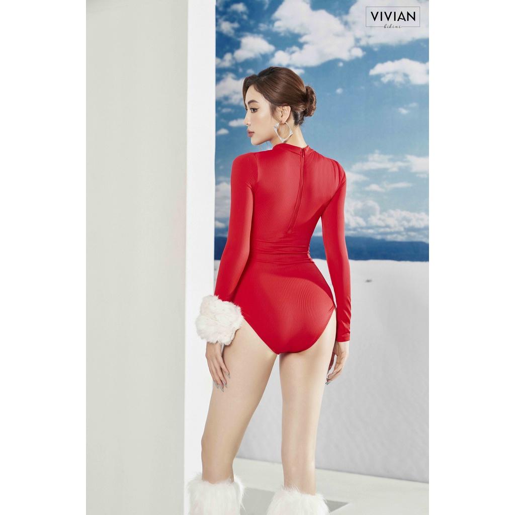 Đồ bơi nữ cao cấp dạng một mảnh tay dài cutout gợi cảm - Đỏ - VS194_RD