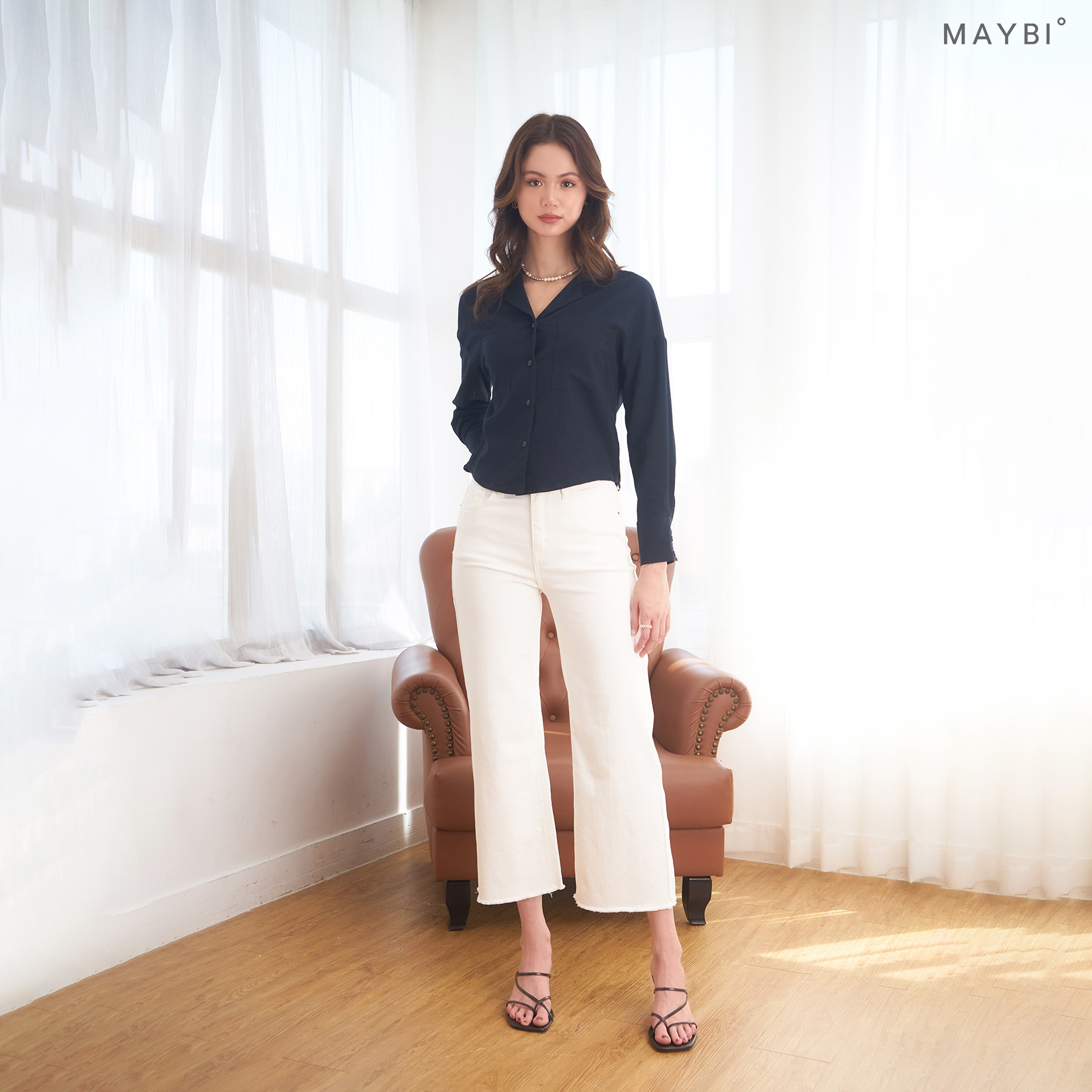 MAYBI - Quần culotte khaki thun trắng