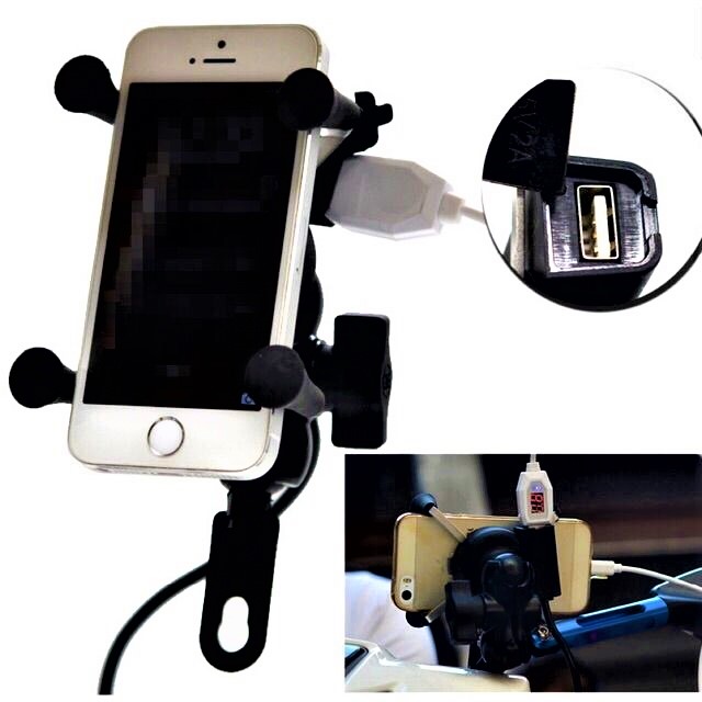 Gía đỡ kèm sạc USB điện thoại gắn chân gương xe máy loại tốt chống rung lắc lắp các xe