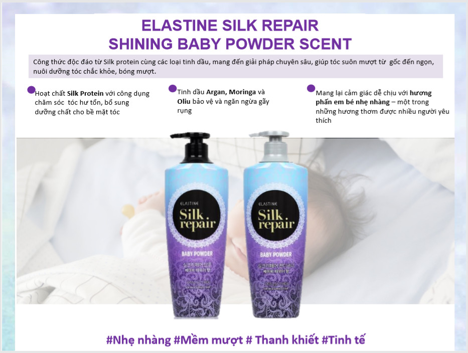 Kem xả chăm sóc và nuôi dưỡng tóc Elastine Silk Repair Hương Phấn Em Bé - 550ml