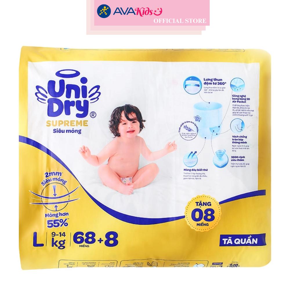 Tã quần Unidry Supreme Thin &amp; Soft size L 68 + 8 miếng (9 - 14 kg)