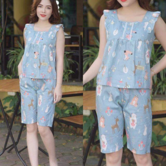 Set đồ bộ lửng cánh tiên sát nách 2 màu ảnh thật