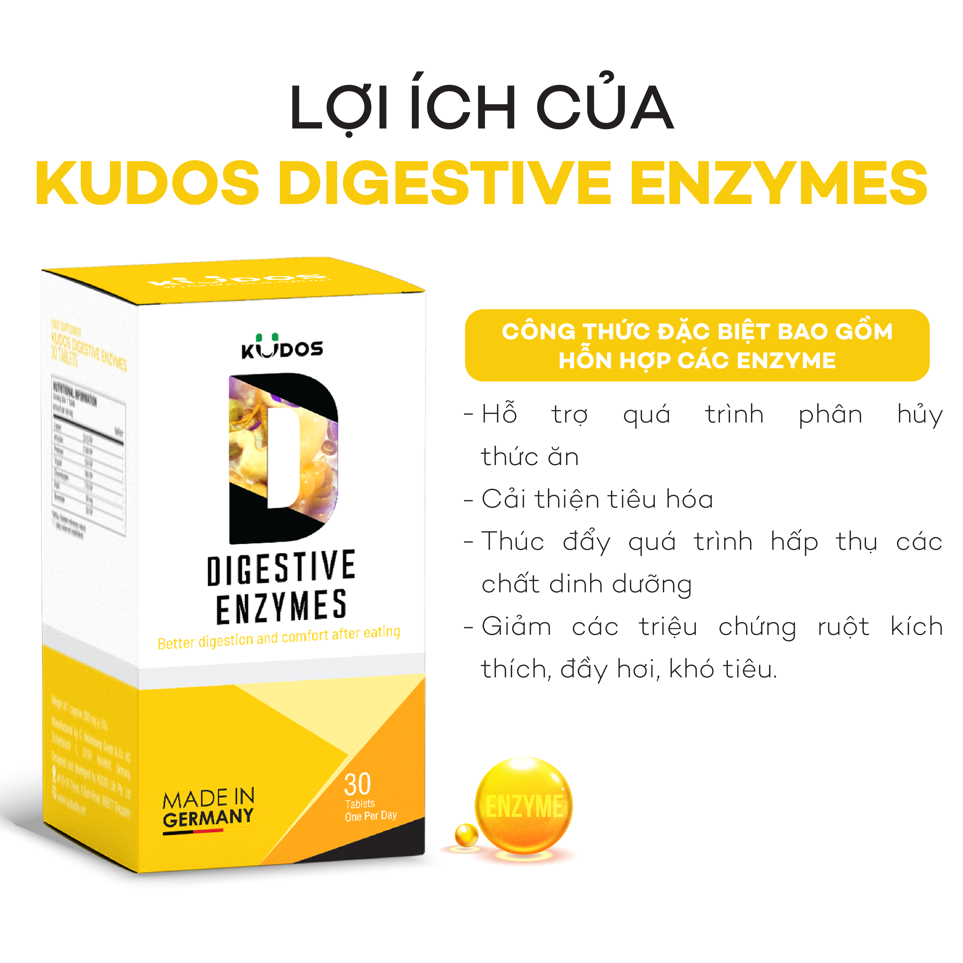 Viên Uống Hỗ Trợ Tiêu Hóa KUDOS DIGESTIVE ENZYMES (Hộp 30 Viên)